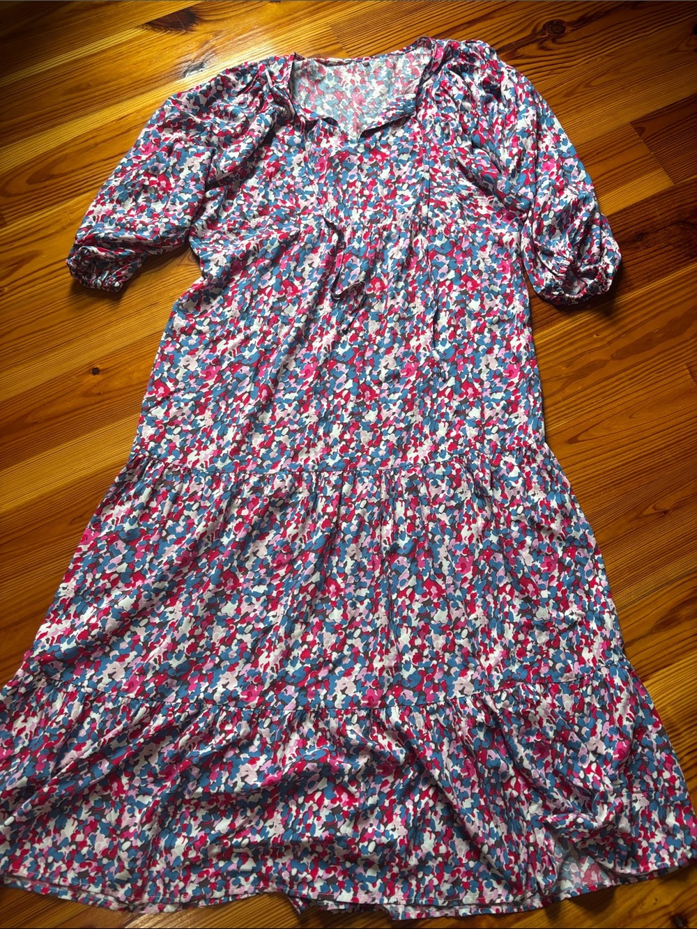 Floral Tiered Dress in Pink and Blue